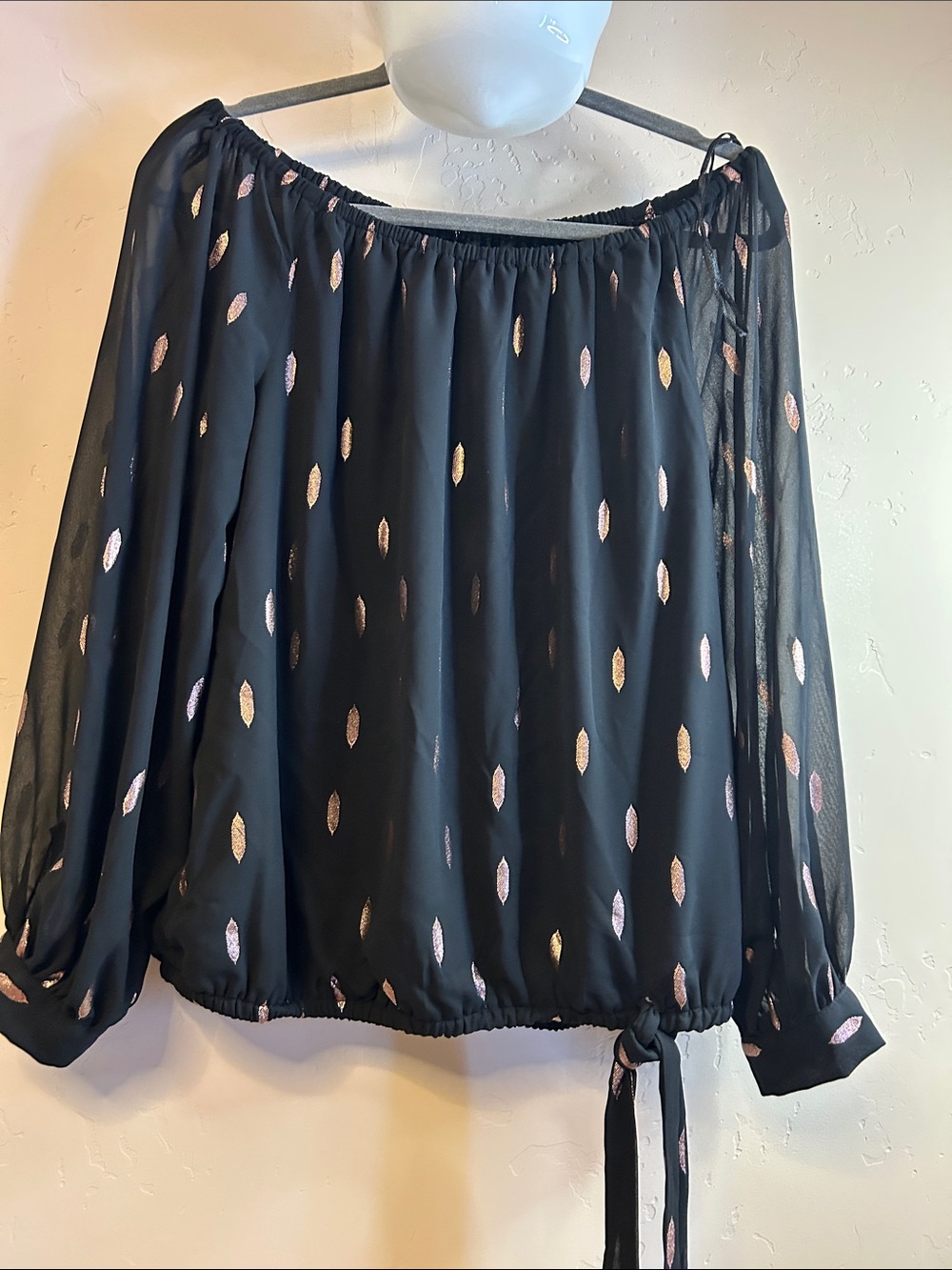 CeCe Black Sheer Top with Subtle Metallic Accents